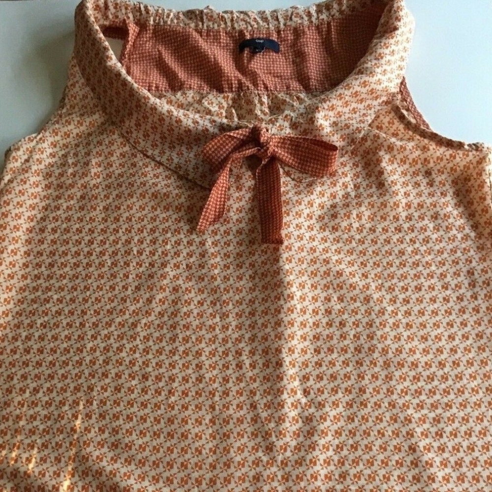 GAP Womens Orange Geometric Pinwheel Peter Pan Collar Bow Sleeveless Blouse Sz S